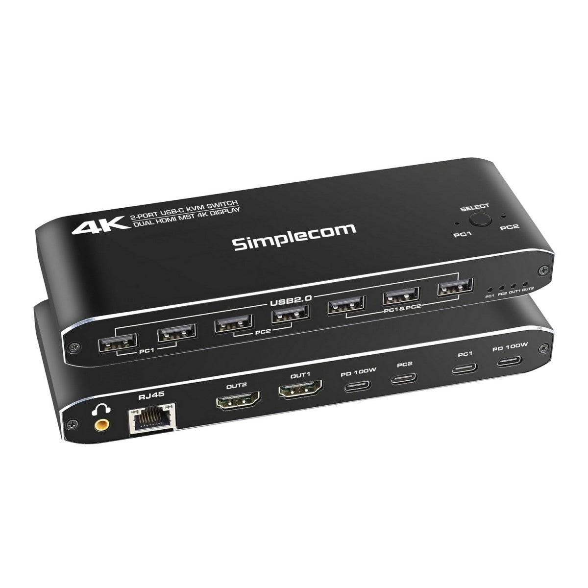 Simplecom KM590 2-Port USB-C Dual 4K HDMI Monitor KVM Switch and Docking Station with Network Sharing Simplecom KM590 2-Port USB-C Dual 4K HDMI Monitor KVM Switch and Docking Station with Network Sharing